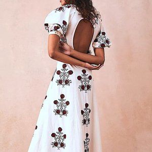 Free People Cactus Flower Embroidered Cotton Dress Medium, LAZY BONES COMBO